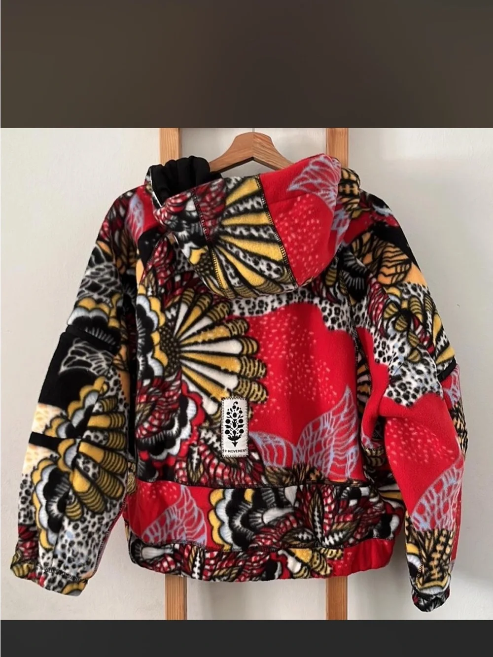 Free People Quilted Floral Patchwork Hooded Pullover - Black, Red, Cream